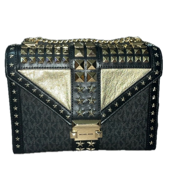 Michael Kors Whitney Large Star Embellished Logo Shoulder Bag, Black & Gold - Picture 7 of 16